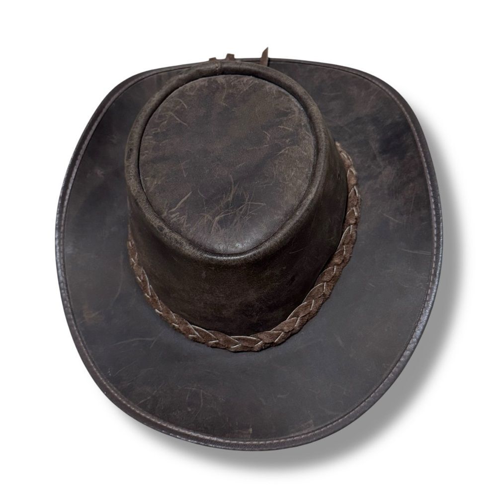 Walker Buffalo Leather Cowboy Hat Western Ranch Rodeo Rustic Style 22.5” - Picture 2 of 12